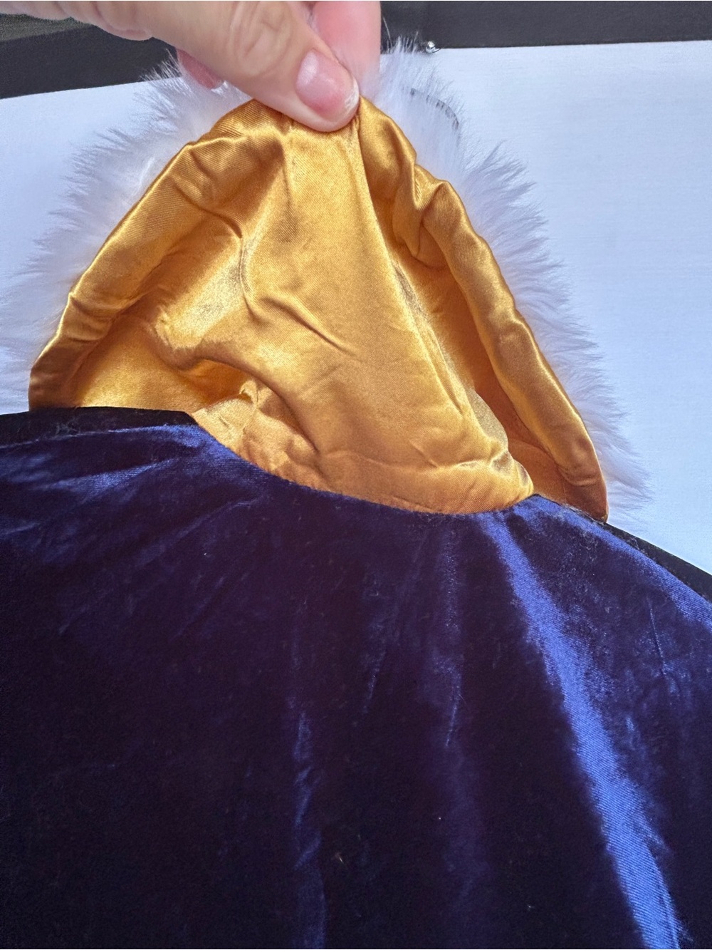 Disney NCL royal court tea Beauty & The Beast cape blue velvet white faux fur - Picture 7 of 10